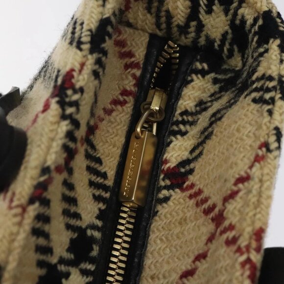 BURBERRY Hand Bag Wool Beige Gold Auth - Picture 9 of 16